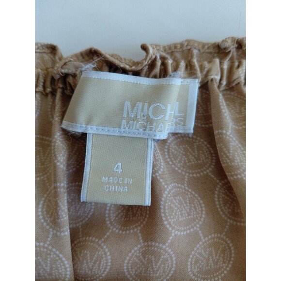 Michael Michael Kors Light Brown Long Puff Sleeve All Over MK Logo Blouse Size 4 - Picture 4 of 10